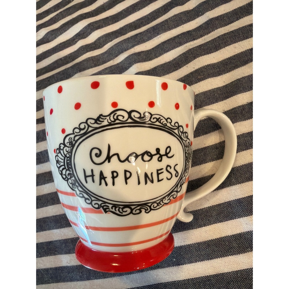 Clay Art Choose Happiness Ceramic Coffee Mug Pedestal Base